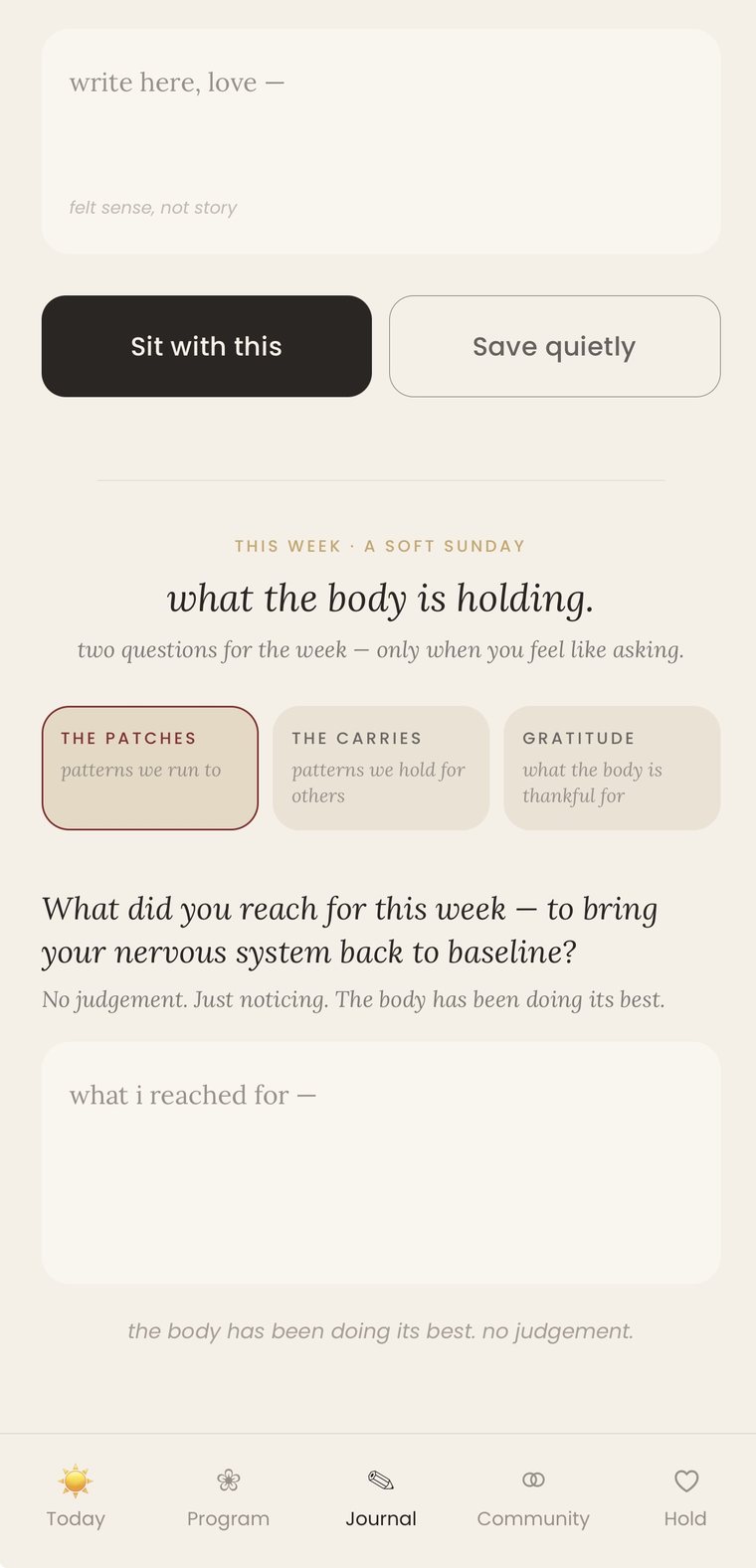 The weekly reflection, asking what you reached for to bring your nervous system back to baseline