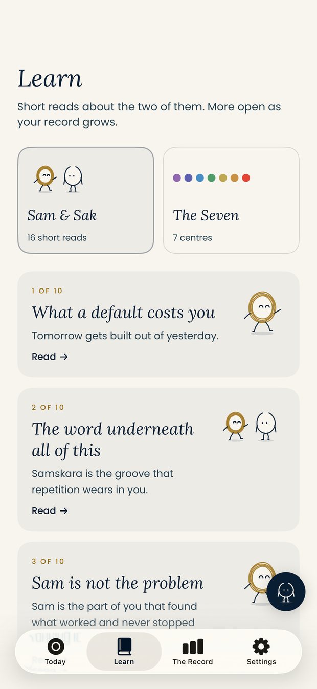 The Learn tab in Sam & Sak